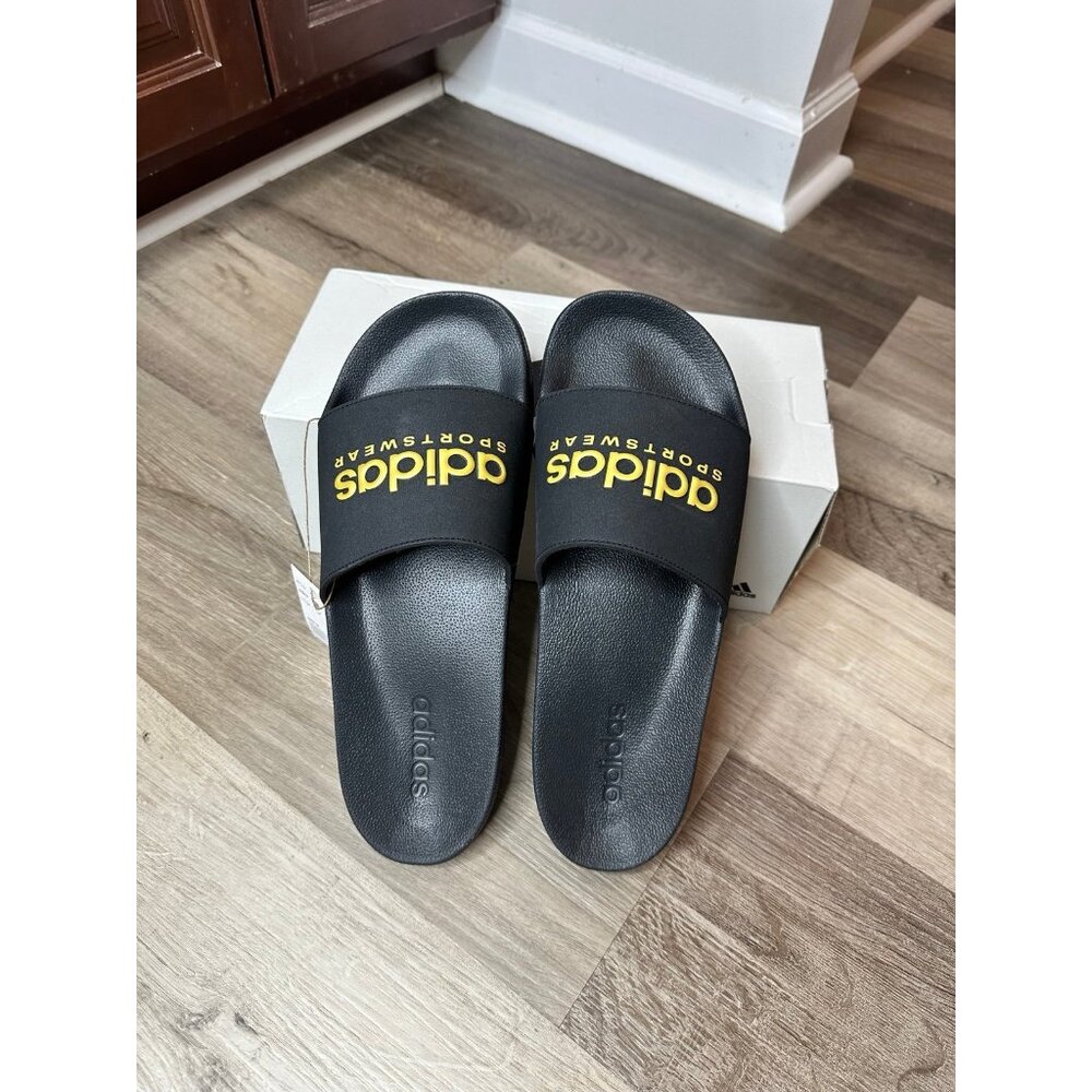 Adidas Slides Black and Gold Men Size 13 - Women Size 14 NIB NWT